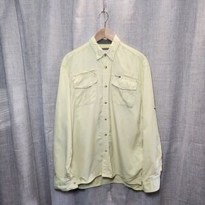Dakota Grizzly Button Up Shirt Men's L Yellow Nylon Performance Zip/Flap Pockets